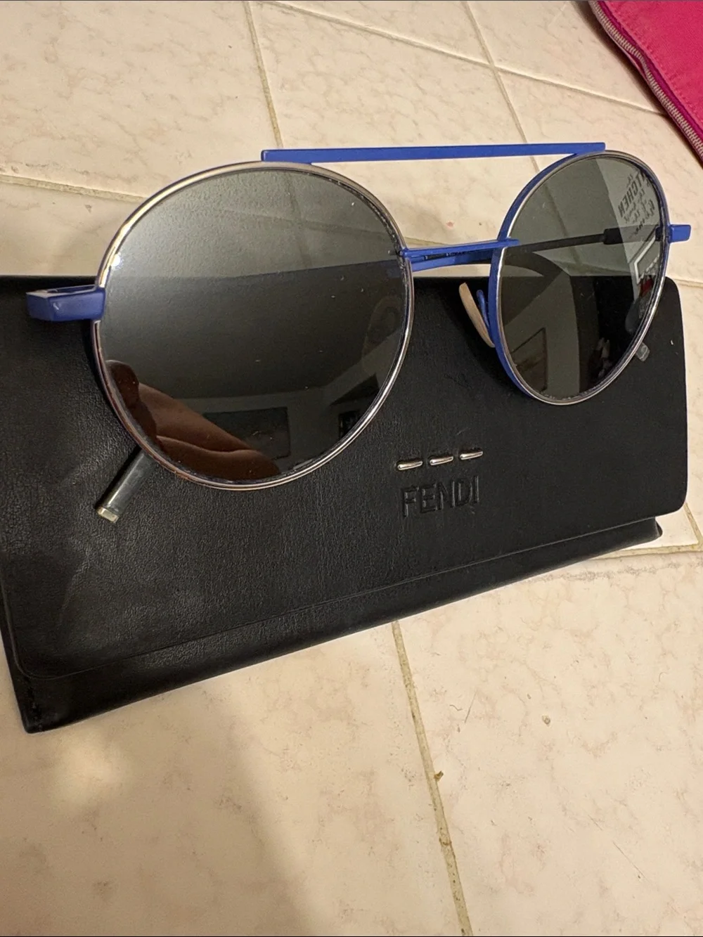 Fendi Blue and Silver Round Metal Sunglasses